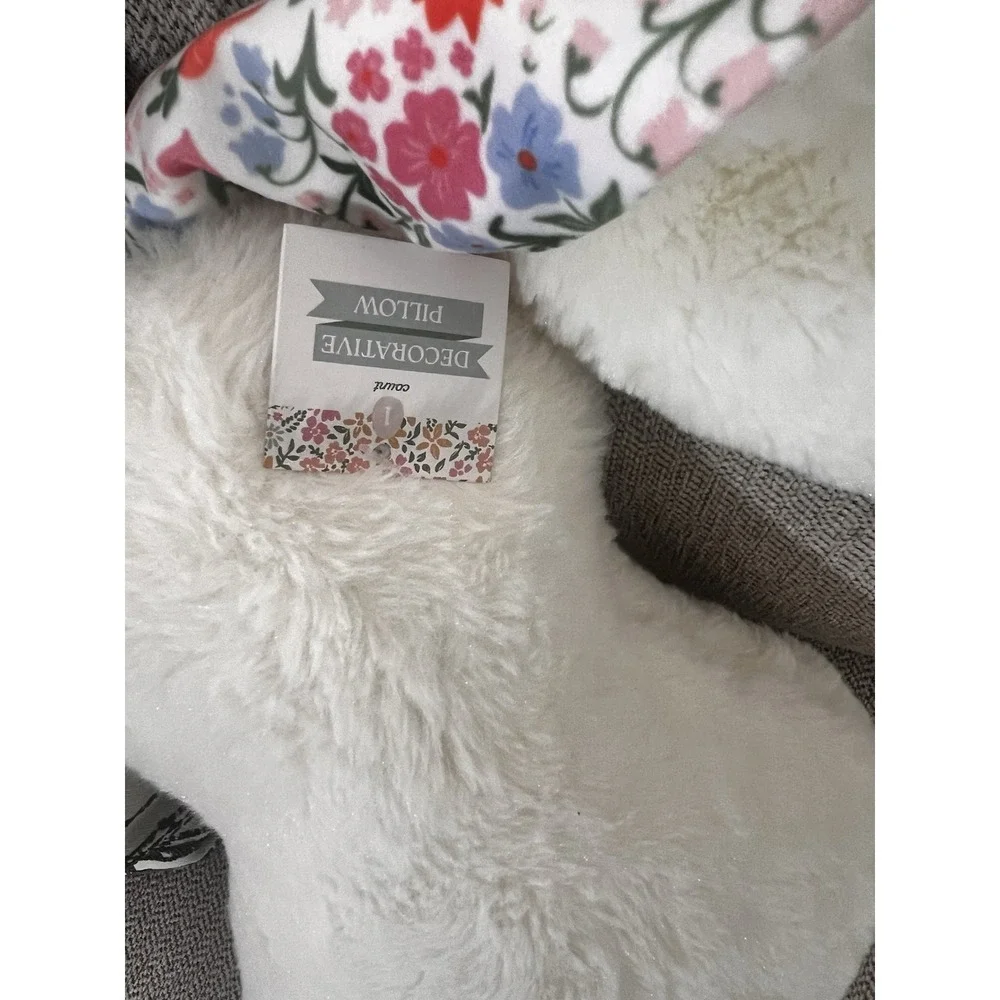 Decorative Easter Bunny Pillow – Floral Ears White Plush Farmhouse Spring Decor